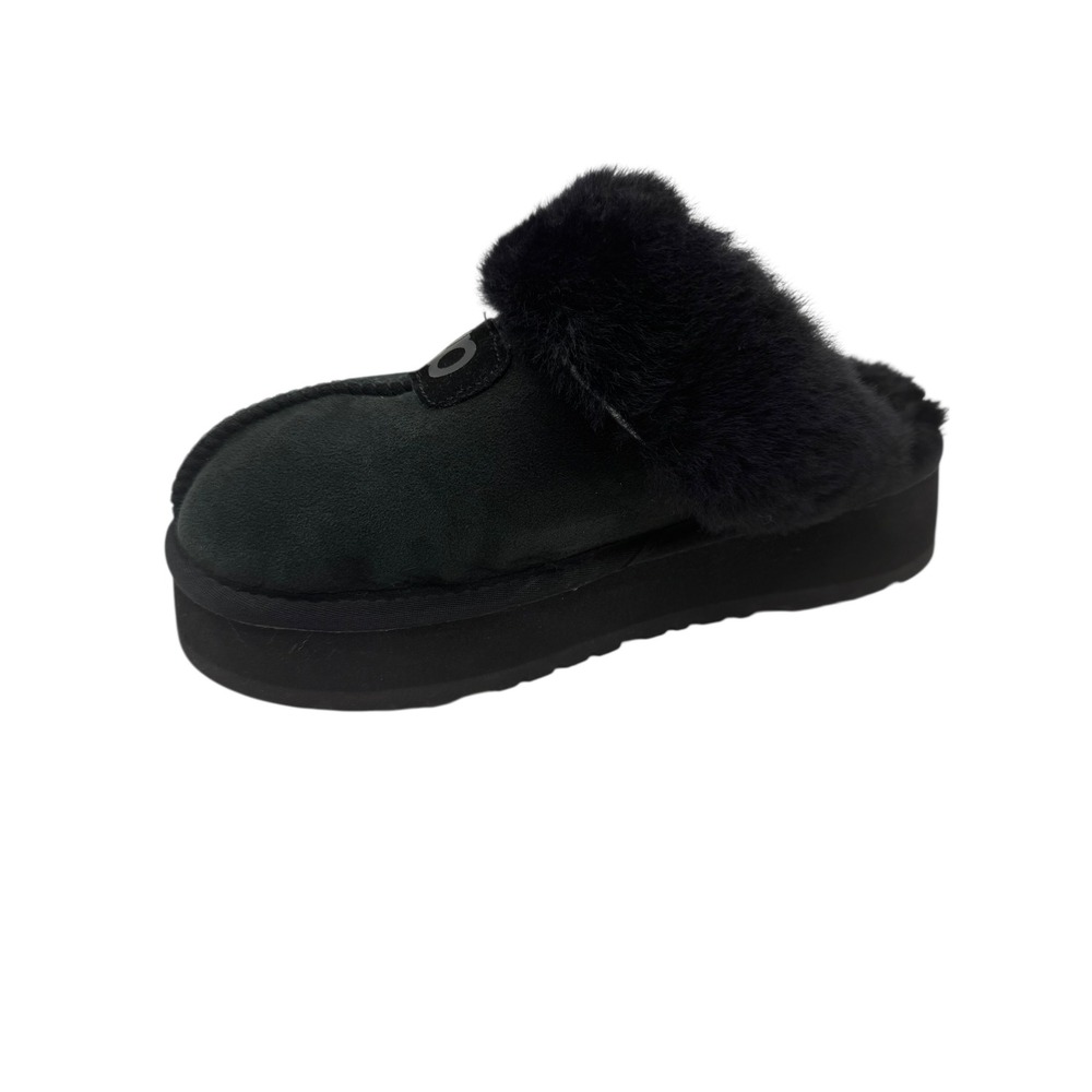 NINO Brand Shoes Women 8 Black Suede Faux Fur Trim Platform Mule Slippers Lounge